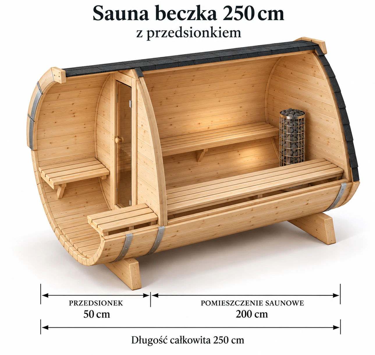 Sauna beczka, przekrój