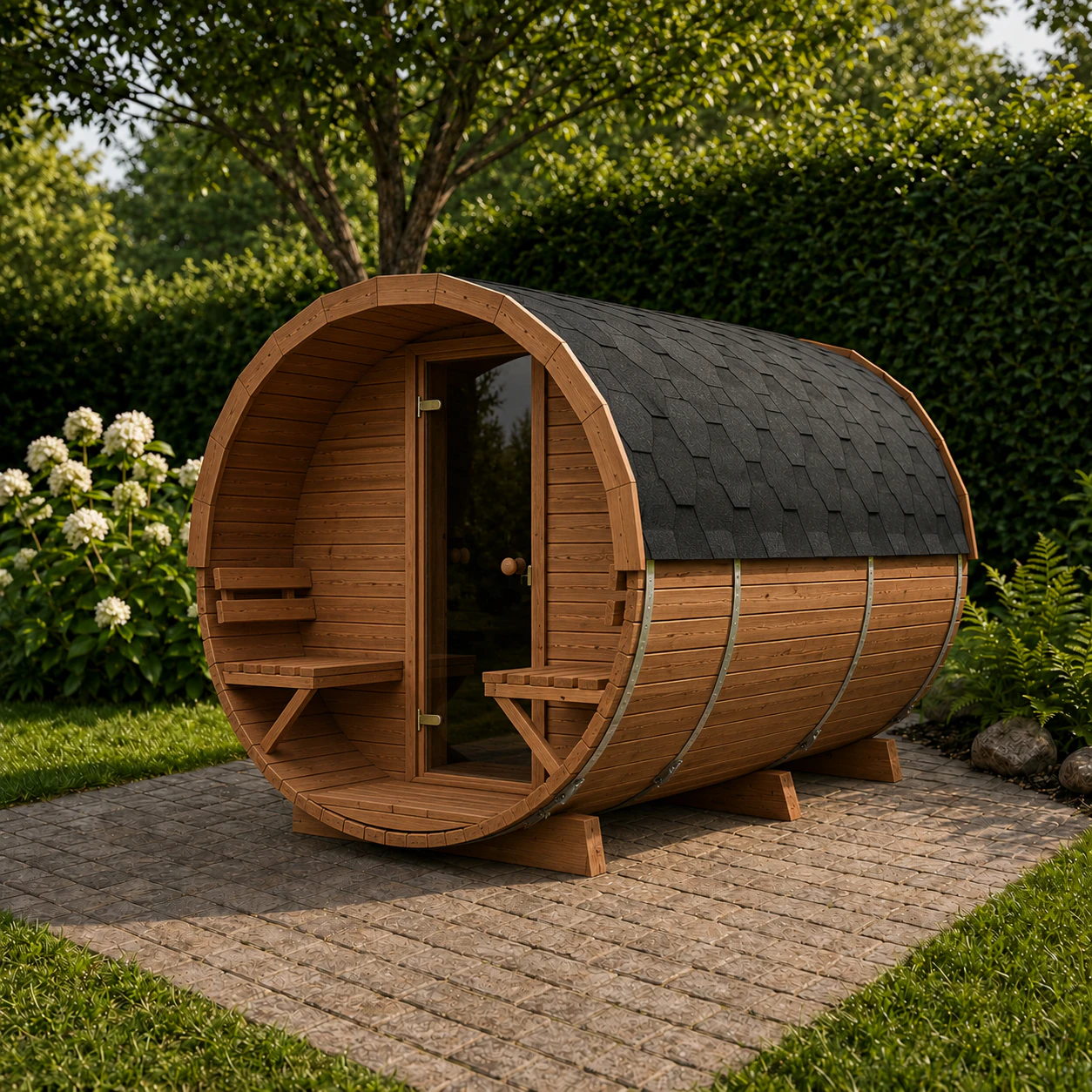 Sauna ogrodowa beczka 250 cm z przedsionkiem