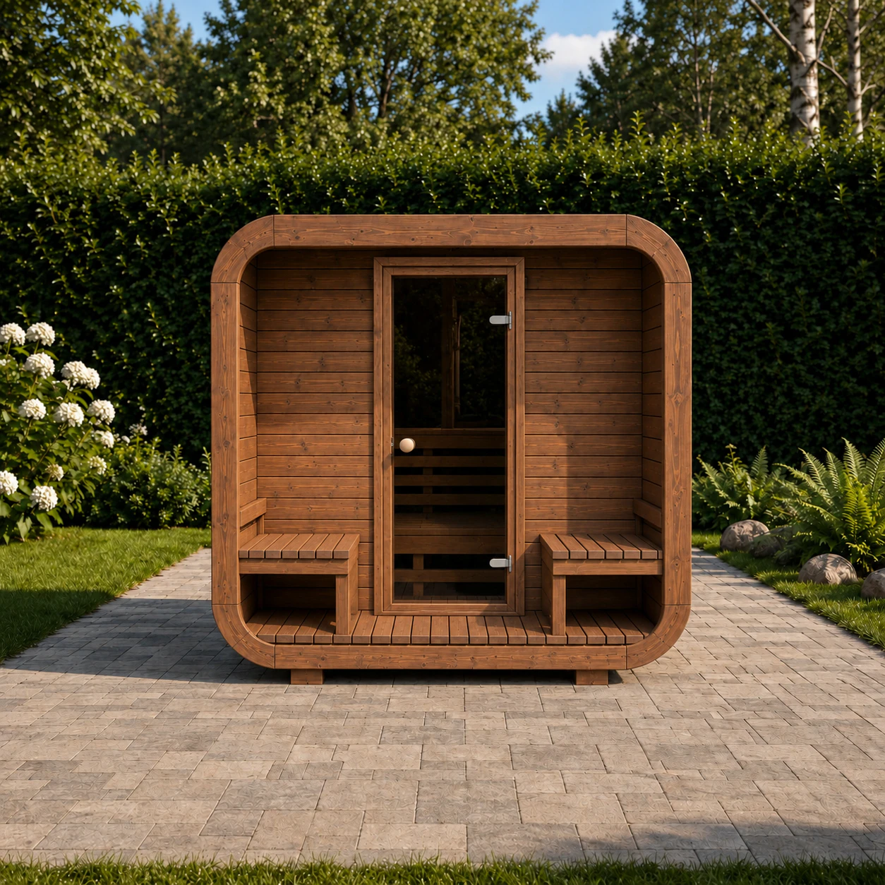 Sauna ogrodowa kwadratowa 250 cm z przedsionkiem