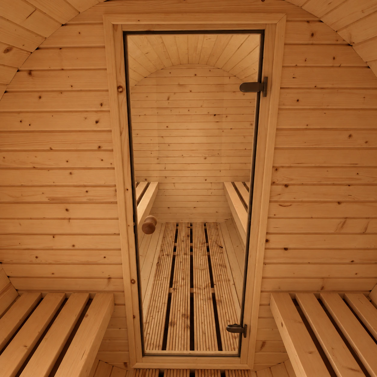 Sauna ogrodowa beczka wnętrze